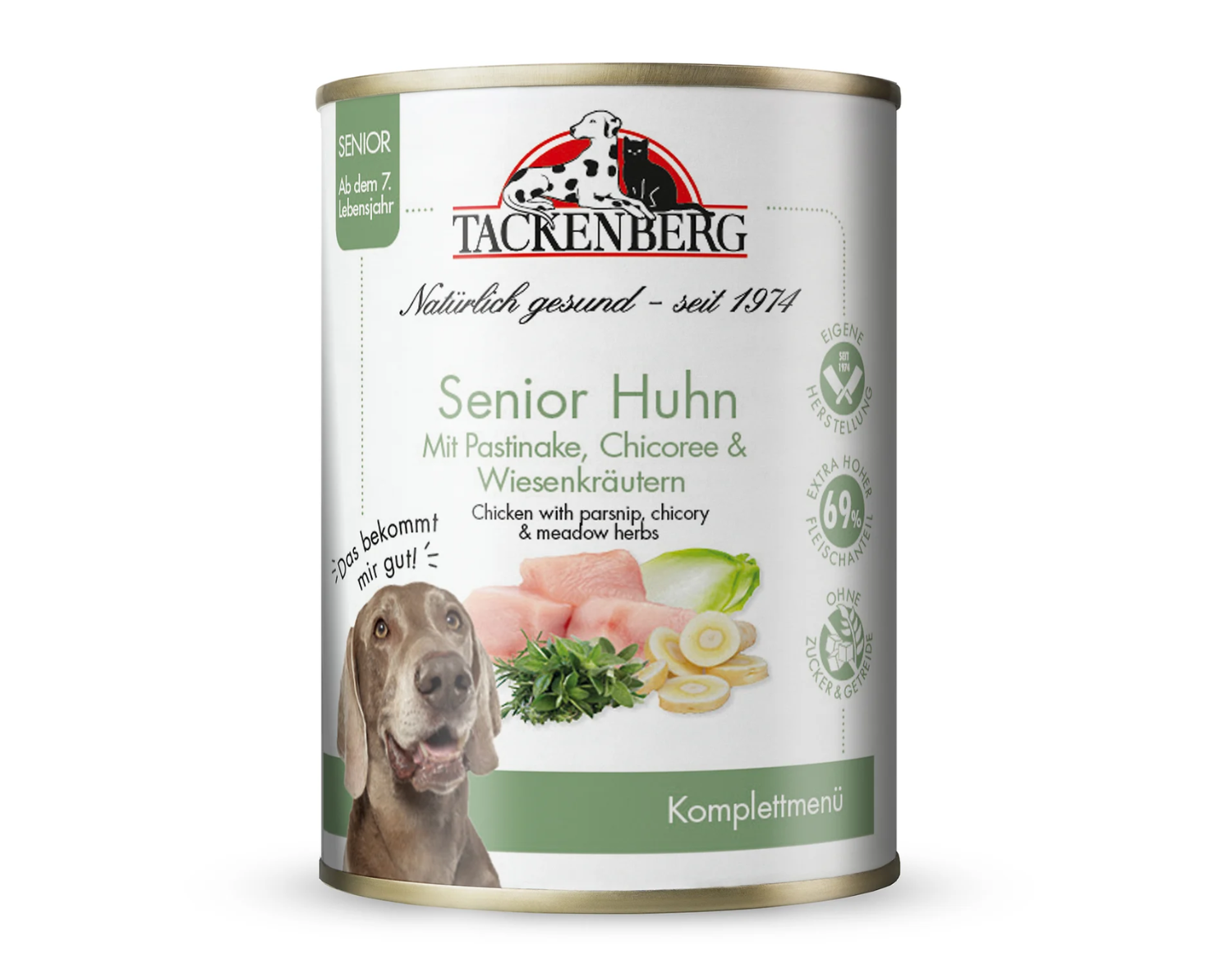 Nassfuttermenü für Senioren vom Freilandhuhn mit Pastinaken & Wiesenkräutern