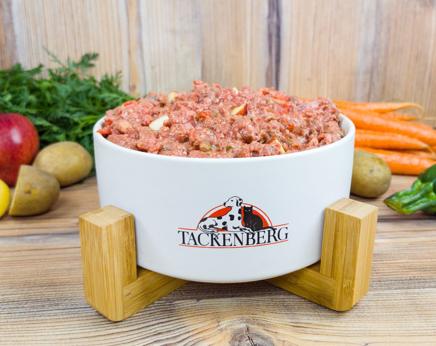 Bio-BARF Menü vom Huhn mit Blättermagen, Möhre & Apfel